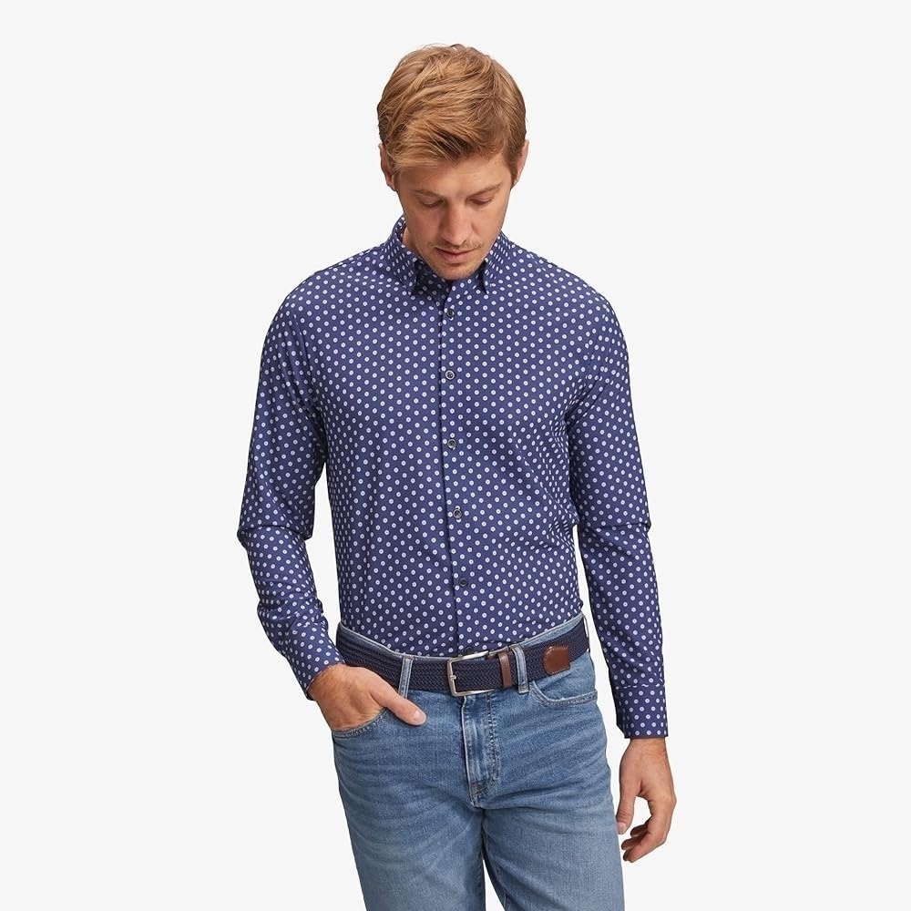 New Mizzen+Main Leeward Slim Fit Performance Dress Shirt Marine Blue Sz XL